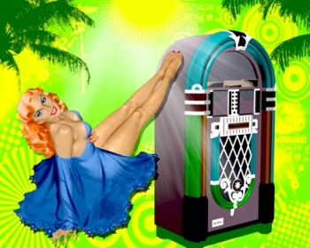 This "pin-up" style graphic with a Jukebox theme was created by Italian designer "Duchessa".